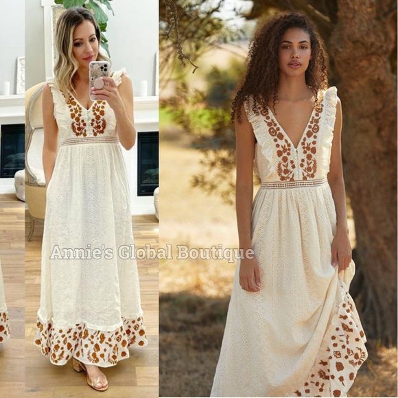 NWT, Anthropologie  Esperanza Embroidered Eyelet Maxi Dress - Picture 3 of 16